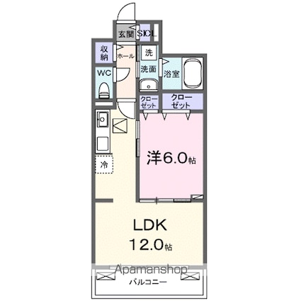 ディアコート唐崎[1LDK/42.38m2]の間取図