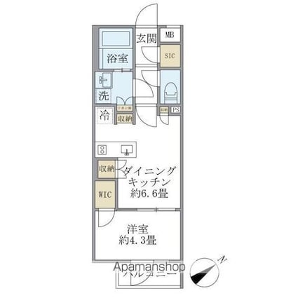 コンポジット早稲田鶴巻町[1DK/29.56m2]の間取図