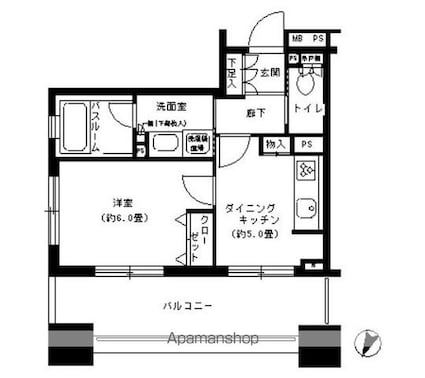 東京都新宿区市谷本村町[1DK/31.28m2]の間取図