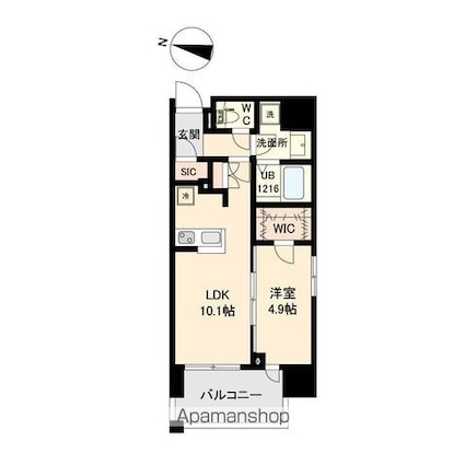 グランカーサ仙台晩翠通[1LDK/40.44m2]の間取図