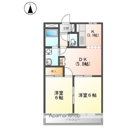 エポックシュー１番館[2DK/44.88m2]の間取図