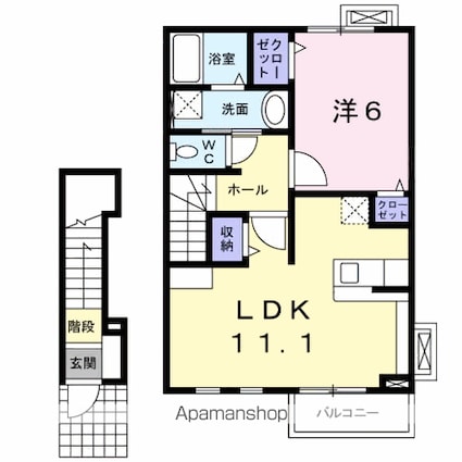 バードランド　Ｃ[1LDK/46.09m2]の間取図