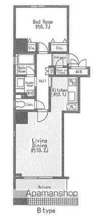 クリアウォータ芝[1LDK/47.48m2]の間取図