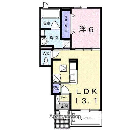 シャン・ノールⅩⅦ[1LDK/45.09m2]の間取図