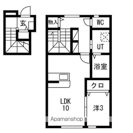 ヴァンクール鶴岡[1LDK/45.09m2]の間取図
