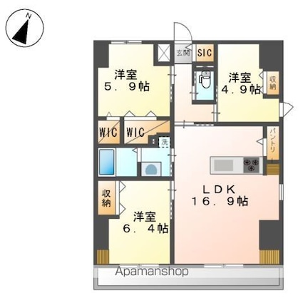 ワシンレジデンス[3LDK/79.74m2]の間取図