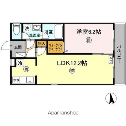 オアシスワン[1LDK/42m2]の間取図