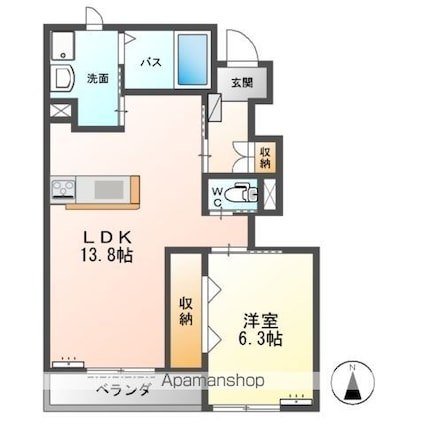 マイ　リバーサイド[1LDK/47.93m2]の間取図