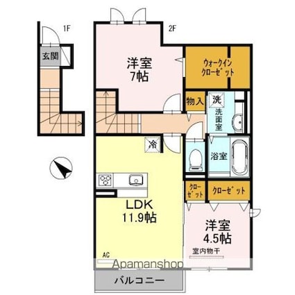 シャーロット水口　Ｂ[2LDK/65.73m2]の間取図
