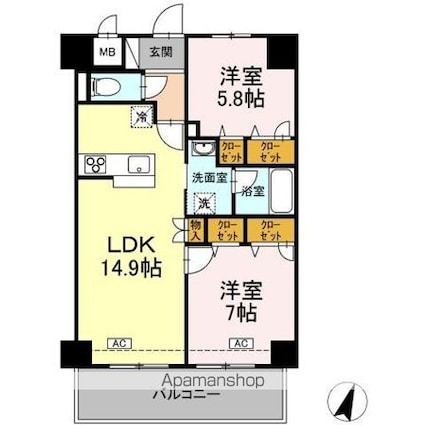 セレーノ福山駅前[2LDK/60.6m2]の間取図
