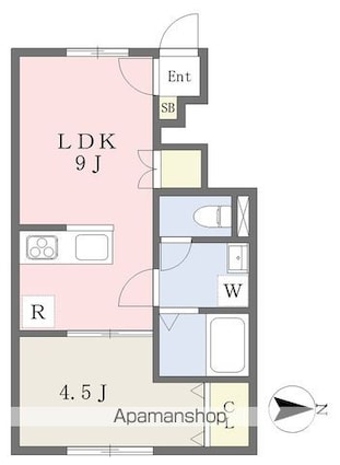ヴィラ・アンソレイエ北条Ａ棟[1LDK/32.13m2]の間取図