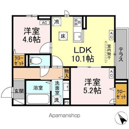 東京都新宿区北新宿３丁目[2LDK/48.66m2]の間取図