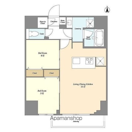 クラリティア西日暮里[2LDK/51.02m2]の間取図