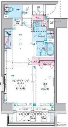 ＧＥＮＯＶＩＡ　東神田　ｇｒｅｅｎ　ｖｅｉｌ[1LDK/43.5m2]の間取図