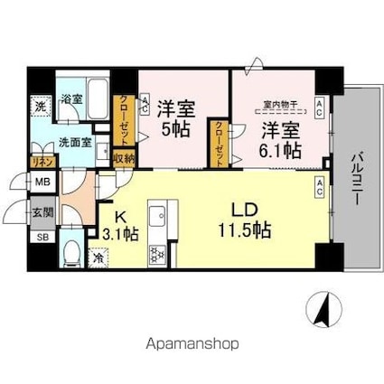 （仮）ＤーＲＯＯＭ木町通一丁目[2LDK/59.89m2]の間取図