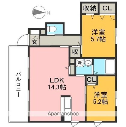 グランマスト杉井流Ⅱ　Ｃ棟[2LDK/57.83m2]の間取図