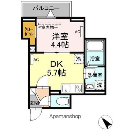 東京都中野区東中野５丁目[1DK/26.66m2]の間取図