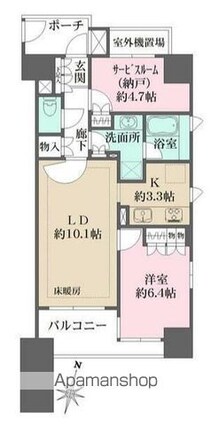 パークハウス新宿若松町[1SLDK/56.37m2]の間取図