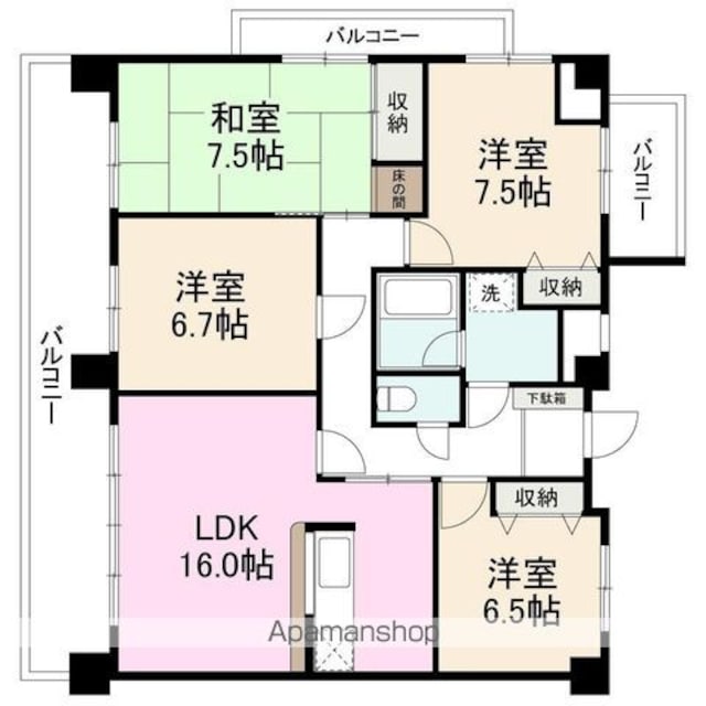 香川県高松市築地町[4LDK/98.65m2]の間取図