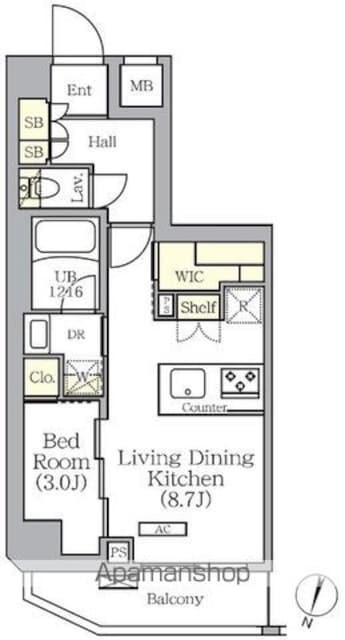 ＡＲＫＭＡＲＫ世田谷砧[1LDK/34.04m2]の間取図