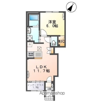 ユリシス[1LDK/43.21m2]の間取図