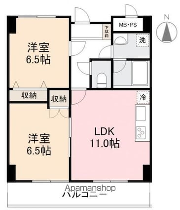 グリーンヒルズ片山[2LDK/56.7m2]の間取図