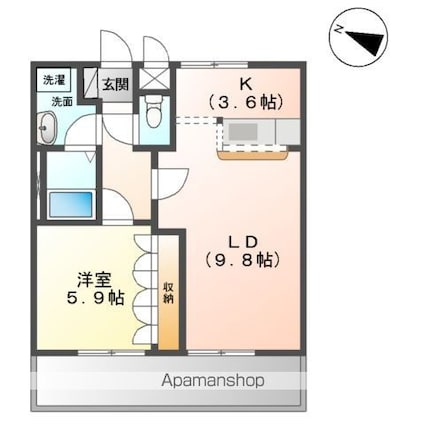 ＲＵＩＮＳ・ＨＩＬＬ（ルインズ・ヒル）[1LDK/45.5m2]の間取図