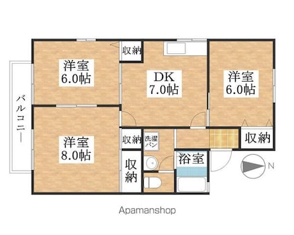 あんず南棟　[3DK/59.56m2]の間取図