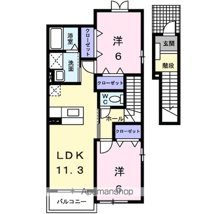 ディマンシュ．Ｍ　Ａ[2LDK/58.48m2]の間取図