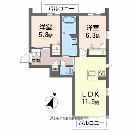 ベレオ庄町[2LDK/57.33m2]の間取図