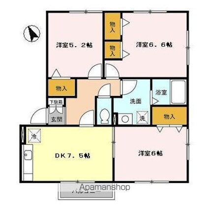 リバーサイドシャトー　ＡＢＣ[3DK/59.62m2]の間取図