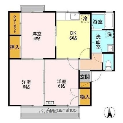 ライブタウン平林　Ｂ[3DK/55.44m2]の間取図