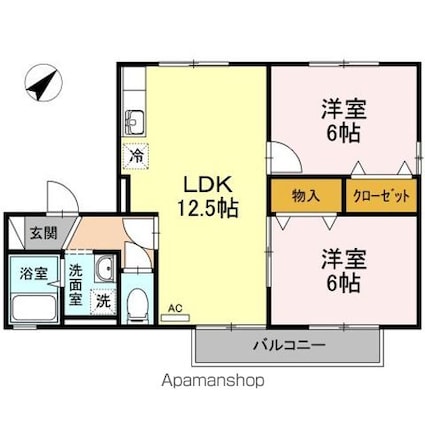 グランドール　姫原[1LDK/54.75m2]の間取図