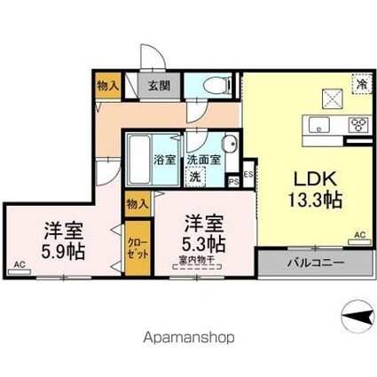 グランシャリオ東深津[2LDK/58.96m2]の間取図