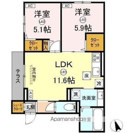 ＡｓｓｅｔーＣｏｕｒｔ立川富士見町　Ａ[2LDK/52.69m2]の間取図