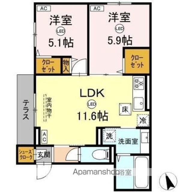 ＡｓｓｅｔーＣｏｕｒｔ立川富士見町　Ａ[2LDK/52.69m2]の間取図
