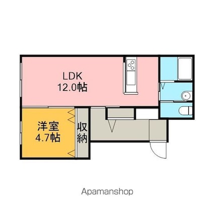 ユカンボシリバーハイツＢ[1LDK/42.03m2]の間取図