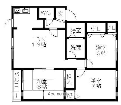 フラワーシティ田町[3LDK/69.11m2]の間取図