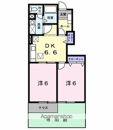 ヴィラ・シャルマン[2DK/42.77m2]の間取図