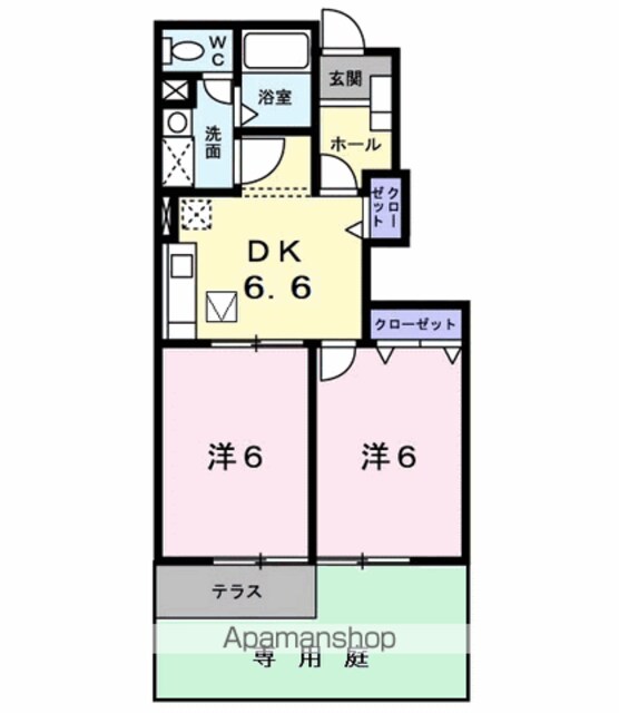 ヴィラ・シャルマン[2DK/42.77m2]の間取図