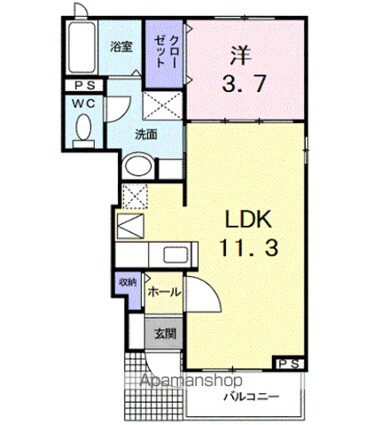 パークサイド[1LDK/37.13m2]の間取図