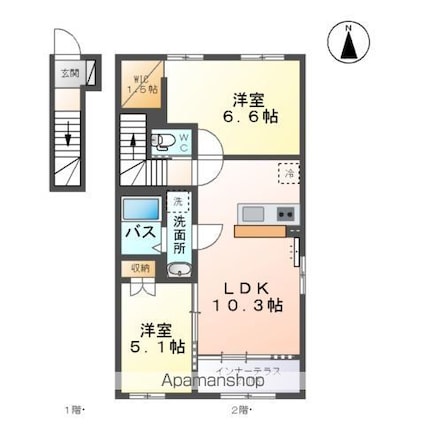 （仮称）向中野道明アパート工事[2LDK/56.89m2]の間取図