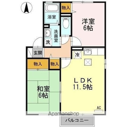 セジュール小泉　Ａ棟[2LDK/53.72m2]の間取図