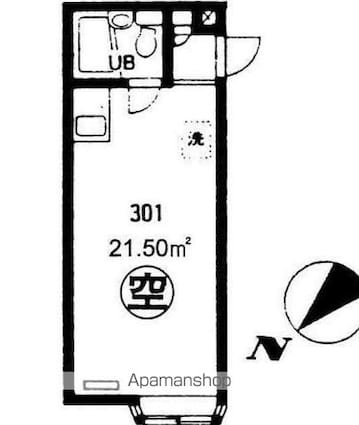 東京都新宿区荒木町[1R/21.5m2]の間取図