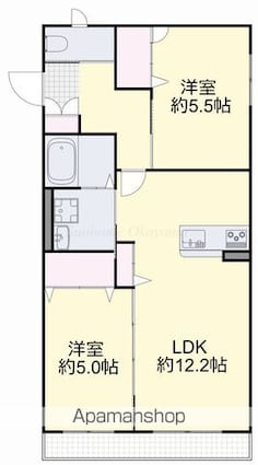 ウィズハイム赤坂Ⅰ[2LDK/53.97m2]の間取図