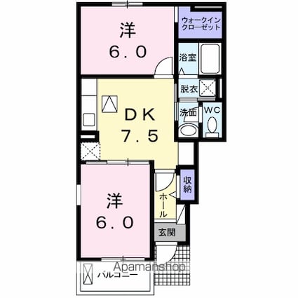 ミルト住吉Ⅲ[2DK/46.06m2]の間取図