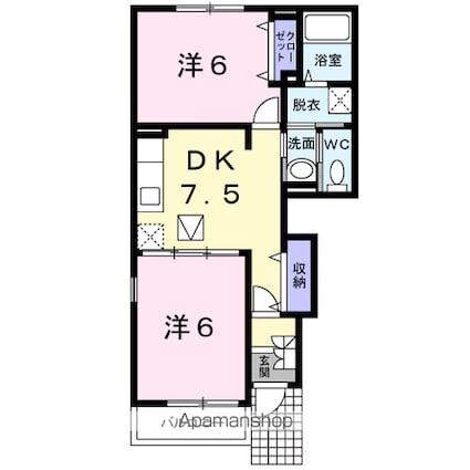 セレノＢ[2DK/44.82m2]の間取図