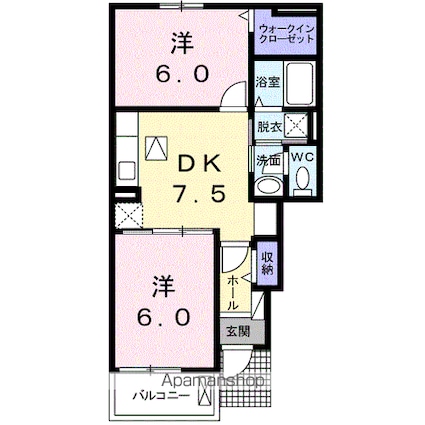 カーサ・セレーノＢ[2DK/46.06m2]の間取図