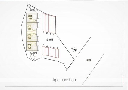 秋田県秋田市飯島川端１丁目[2DK/44.77m2]の配置図
