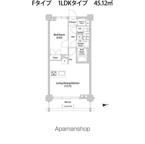 ＴＥＬＬＵＳ八幡山[1LDK/45.12m2]の間取図
